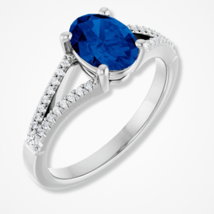 Lab Sapphire Ring with Lab Diamonds in 10k White Gold